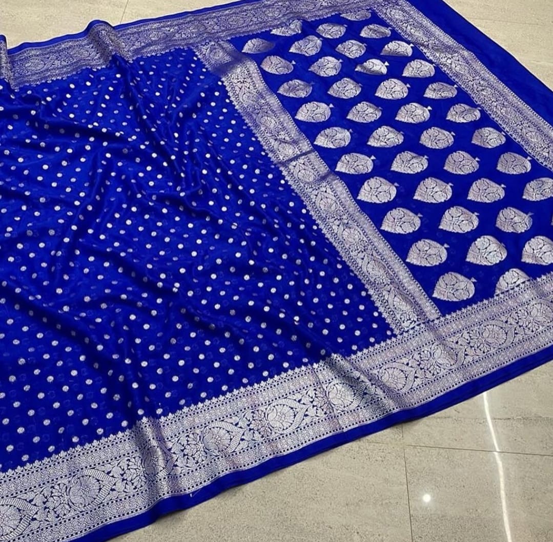 Banarasi Semi Katan Georgette Soft Silk  Saree - Image 8