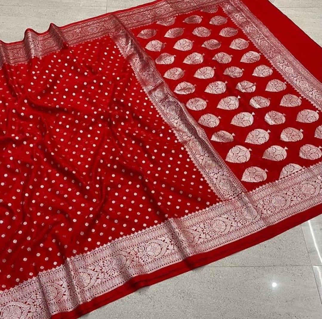 Banarasi Semi Katan Georgette Soft Silk  Saree - Image 9