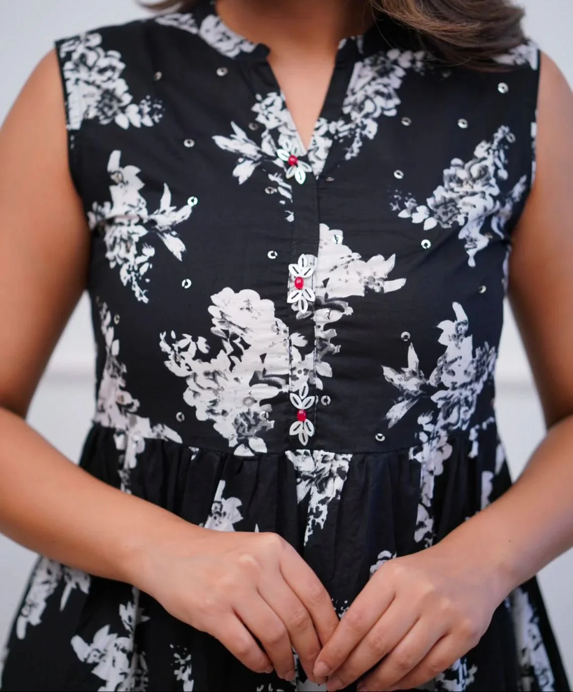 Black Flower Cotton Dress - Image 4