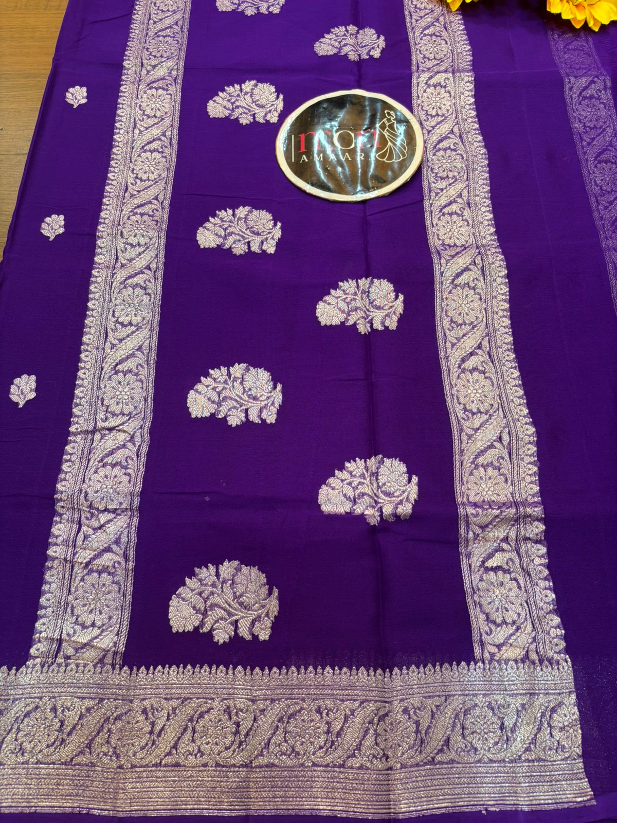 Legacy Of Khaddi Chiffon Handloom Banarasi Saree [Purple] - Image 7