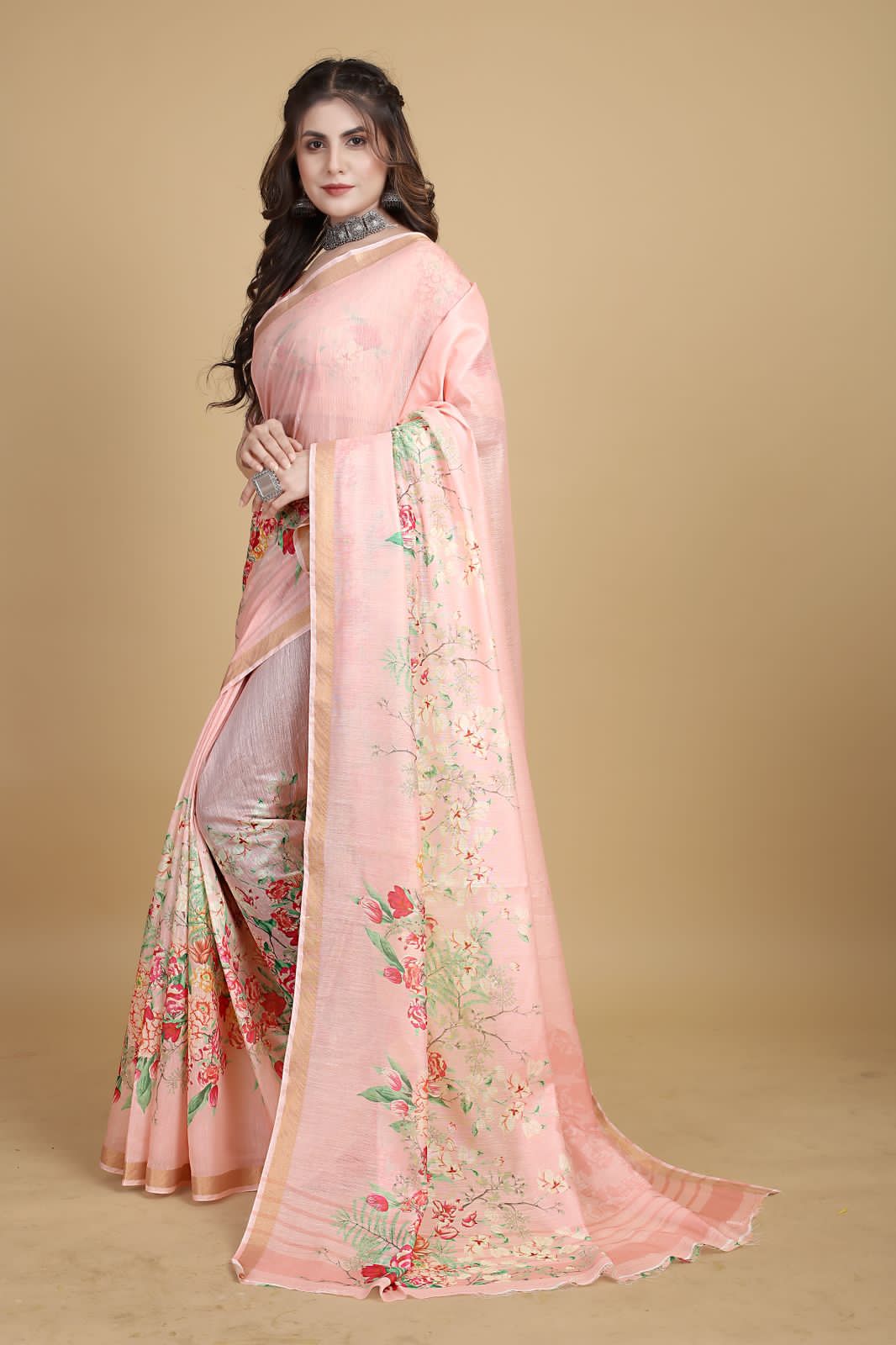 Meadow of Roses Fancy Chanderi Saree - Image 11