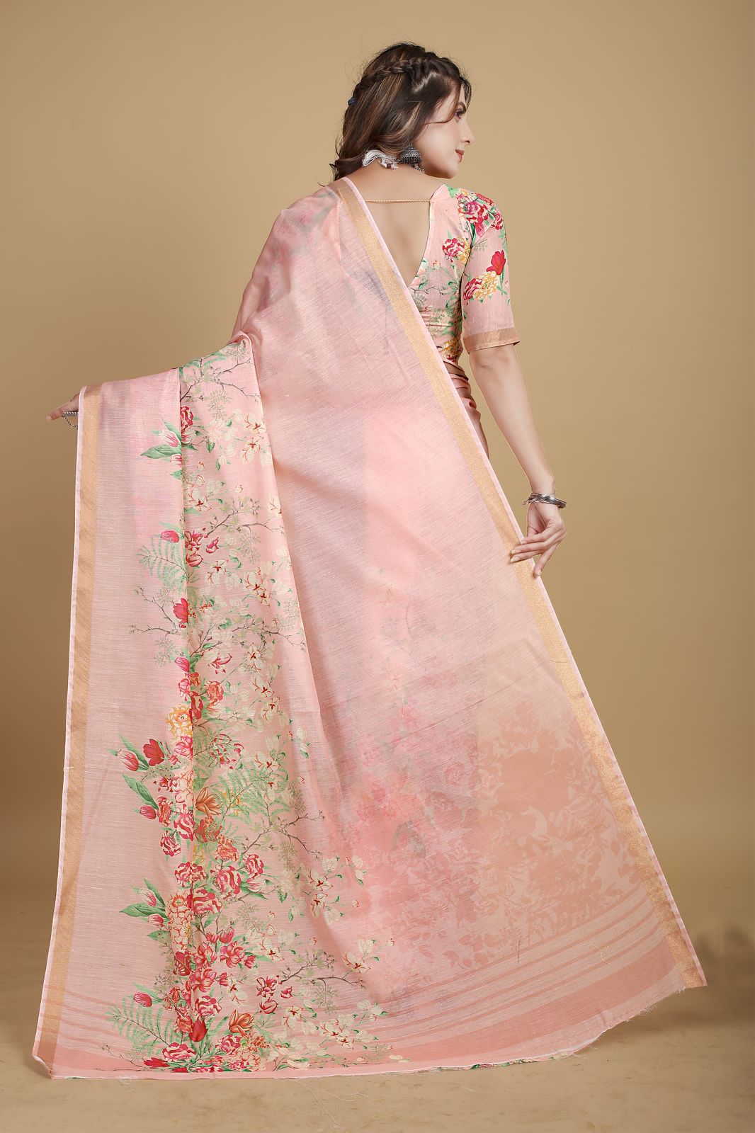 Meadow of Roses Fancy Chanderi Saree - Image 23