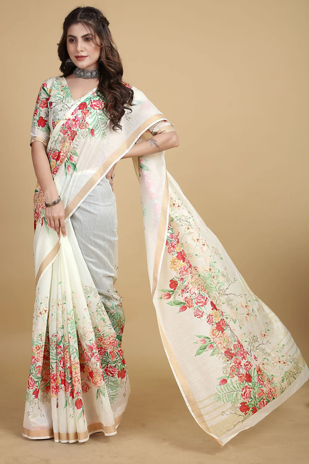 Meadow of Roses Fancy Chanderi Saree - Image 3