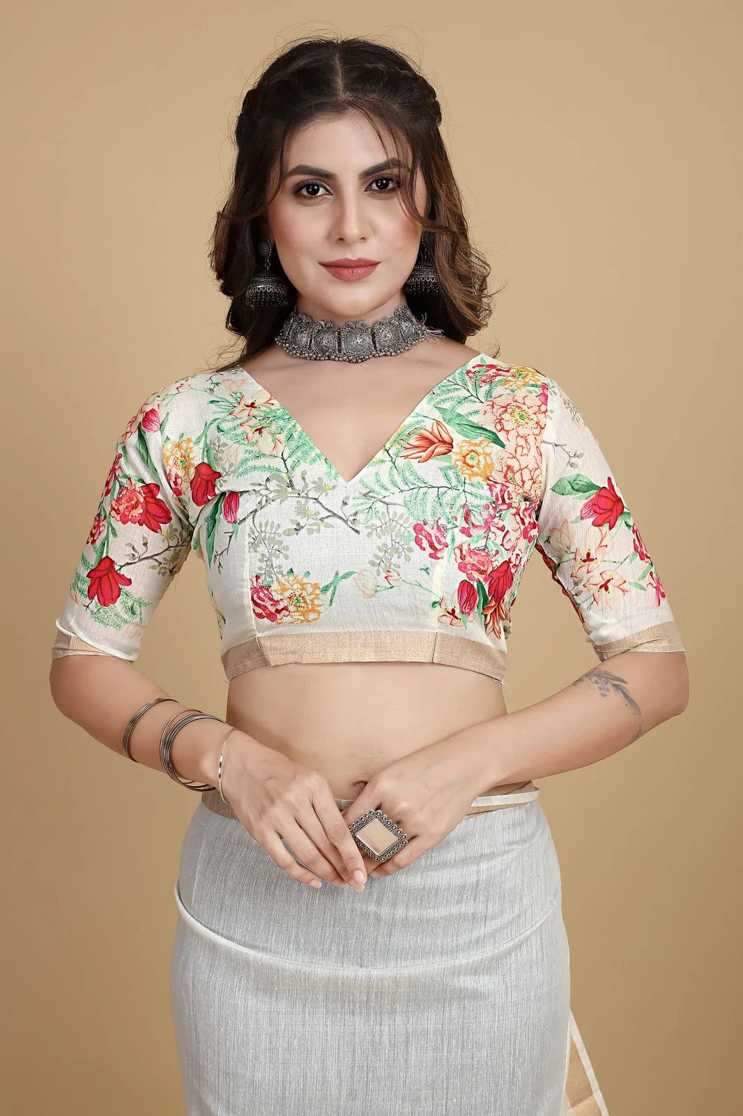 Meadow of Roses Fancy Chanderi Saree - Image 30