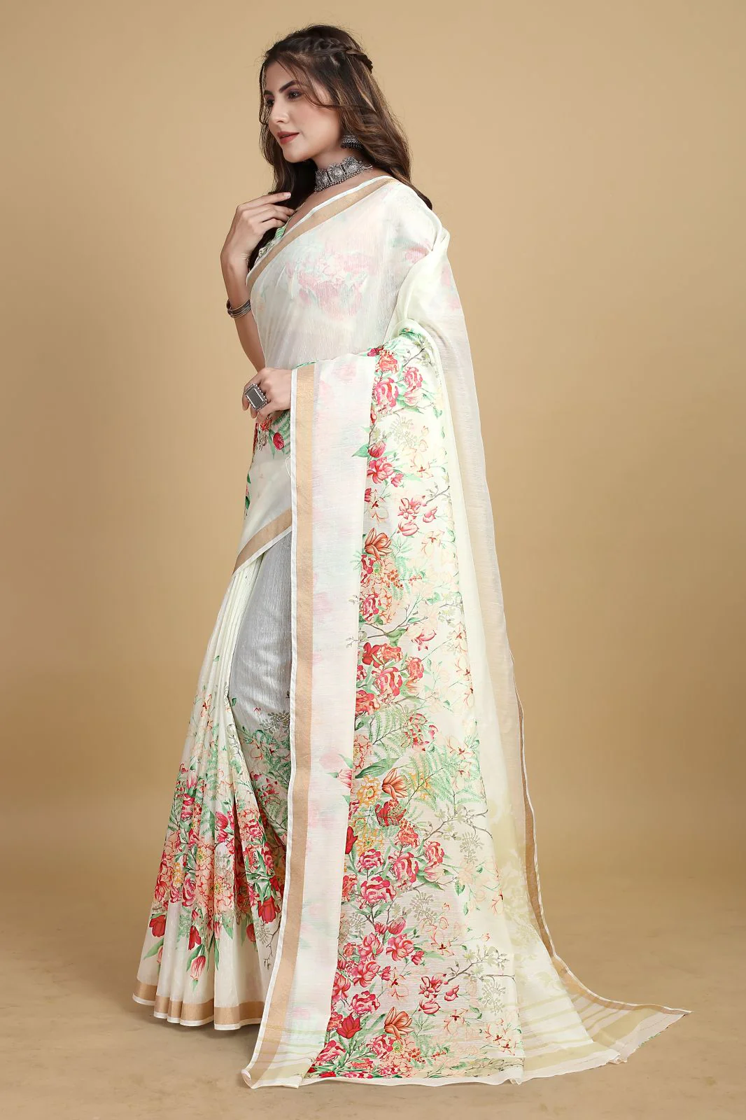 Meadow of Roses Fancy Chanderi Saree - Image 4