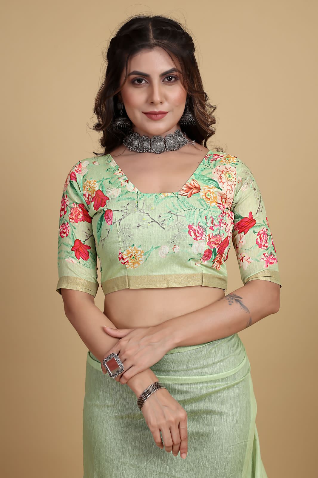 Meadow of Roses Fancy Chanderi Saree - Image 7