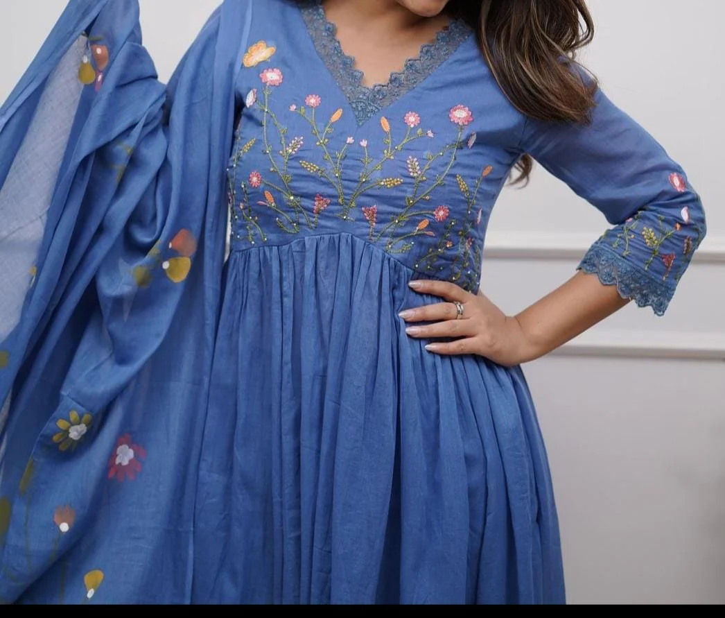 Ruffled Romance Anarkali Cotton Suit Set - Image 3